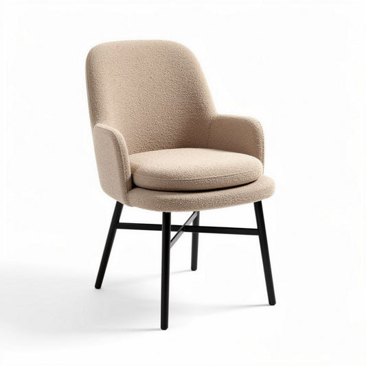 Fauteuil en tissu bouclé beige avec structure en métal noir 50 x 55 x 80cm