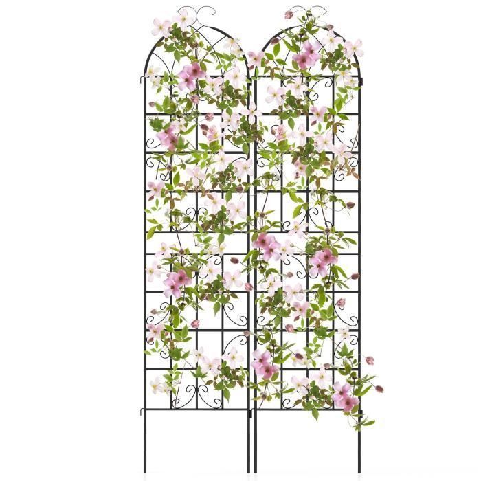 COSTWAY Treillis de Jardin Lot de 2 220x50cm-3 en 1 Clôture-en Métal Antirouille-Motif Elégant-Plantes Grimpantes,Roses,Légumes(Noir/180 x 50 cm/Lot de 2)