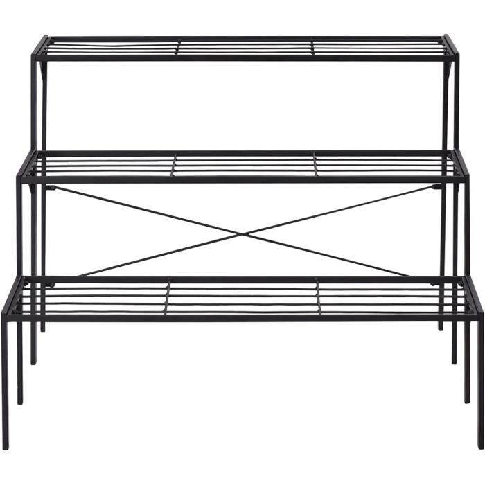 GOPLUS Support pour Plantes en Acier à 3 Niveaux, Support de Rangement pour Pots de Fleurs en échelle, Conception ultifonctionnelle(Noir/L60 x l33 x H59 cm)