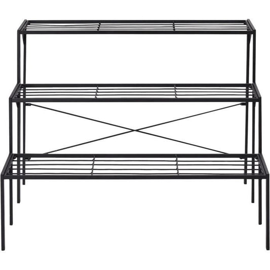 GOPLUS Support pour Plantes en Acier à 3 Niveaux, Support de Rangement pour Pots de Fleurs en échelle, Conception ultifonctionnelle(Noir/L60 x l33 x H59 cm)