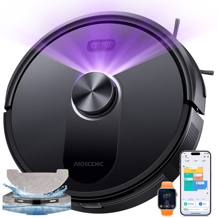 Proscenic Q10 Aspirateur Robot Laveur 2 en 1 - 12000 Pa - Autonomie 200 min - Navigation LiDAR-Corps compact(Q8)