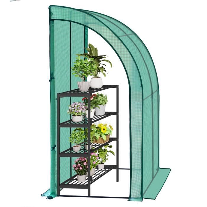 WOLTU Serre de Jardin avec Bâche PE Renforcée Imperméable, Serre d'hivernage Murale adossée, 200x100x210cm, Vert W0UETT0053(Blanc)