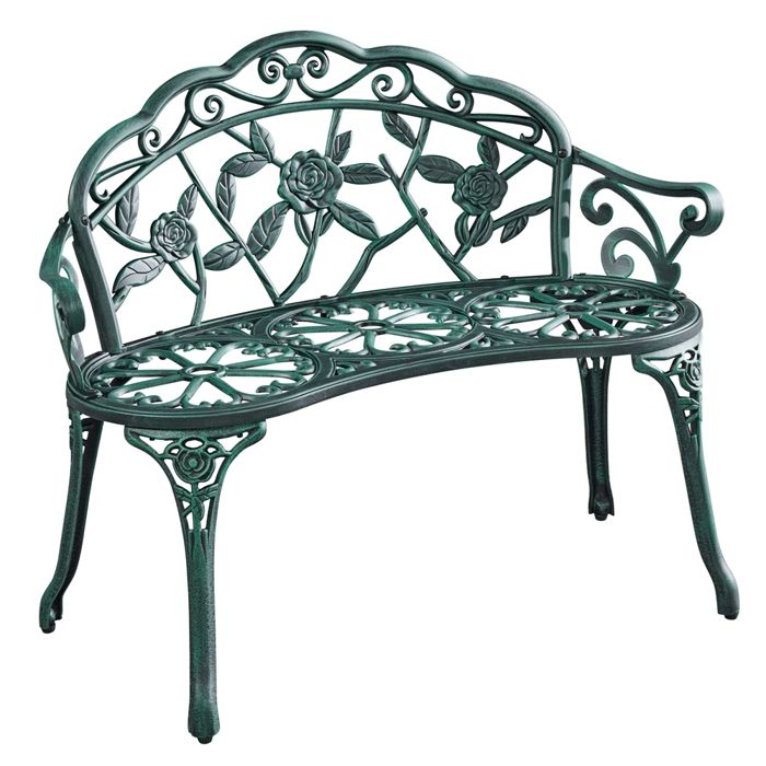 Yaheetech Banc de Jardin en Métal Banc Extérieur Vintage avec Motifs Floraux Siège de Jardin, Vert(Vert)