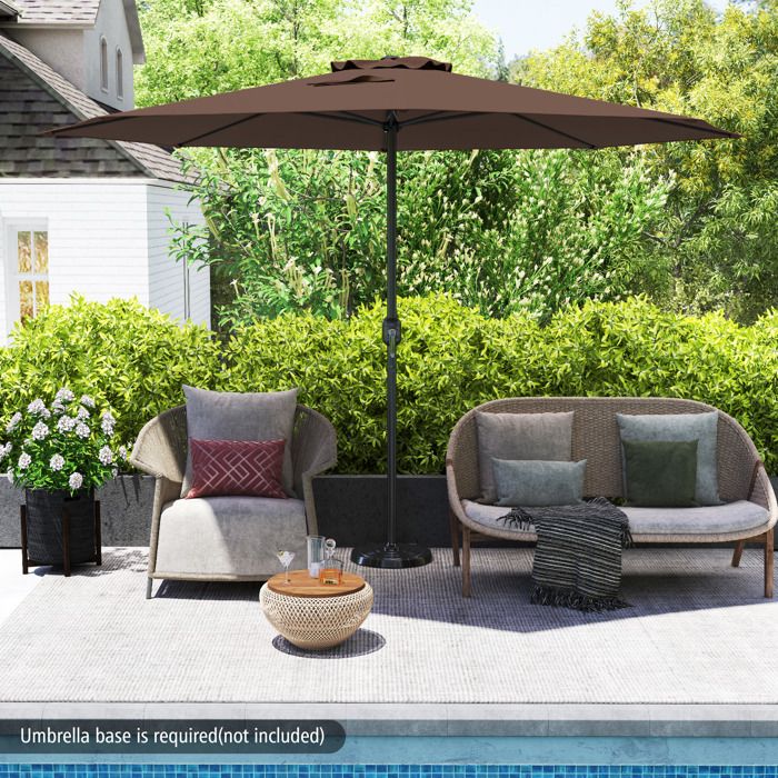 Parasol de Jardin, GIANTEX 360 cm Parasol de Terrasse-Toile Polyester Anti-Soleil UV-Grille D'aération-pour Piscine, Cour, Brun(Brun)