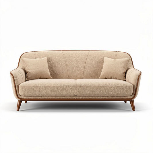 Canapé en tissu beige avec accoudoirs en bois de 200 x 90 x 80cm