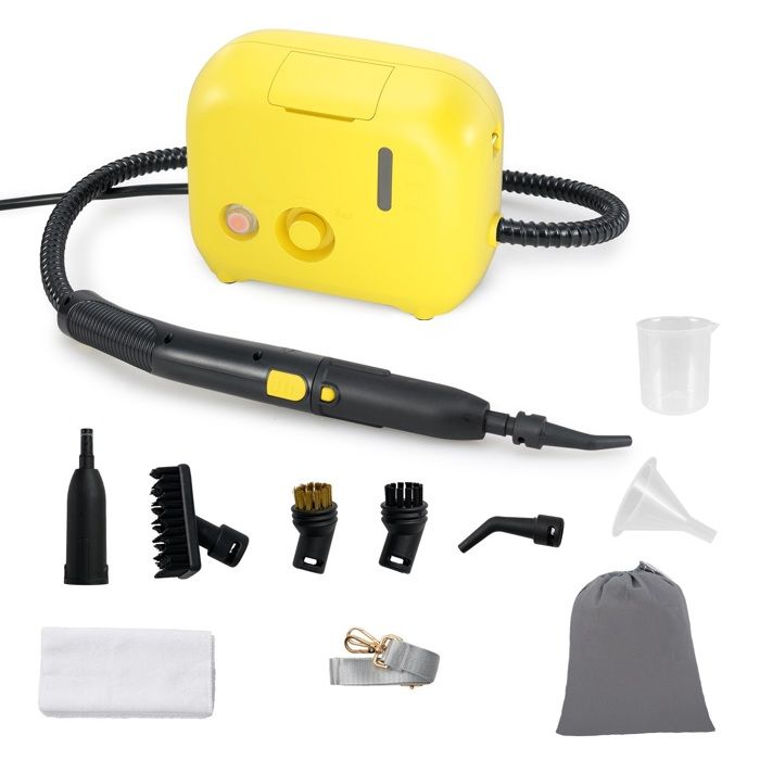 Nettoyeur Vapeur Punaises de Lit 1600W COSTWAY-180℃-3 Bars-Réservoir 1L-Préchauffage en 15s-Intensité Réglable-12 Accessoires-Jaune(Jaune/Capacité : 1 L/Puissance : 1500 W)