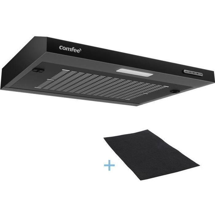 Hotte Aspirante Casquette Visière 60cm Comfee -3 Vitesses - Évacuation et Recyclage - LED Lampe - Filtre en Coton - Noir(Noir)