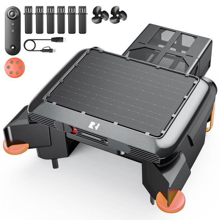 Robot Nettoyeur de Piscine Solaire-Redroad P5-Nettoyage de Surface 24/7,Filtre 150μm,Distributeur de Chlore,avec Télécommande(Orange)
