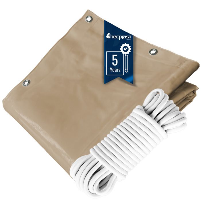 TECPLAST Pack Toile Pergola Beige foncé 3x4 m + Sandow Blanc 20m - Bâche Pergola prête à poser LP506PR Garantie 5 ans(Beige foncé/Sandow blanc)