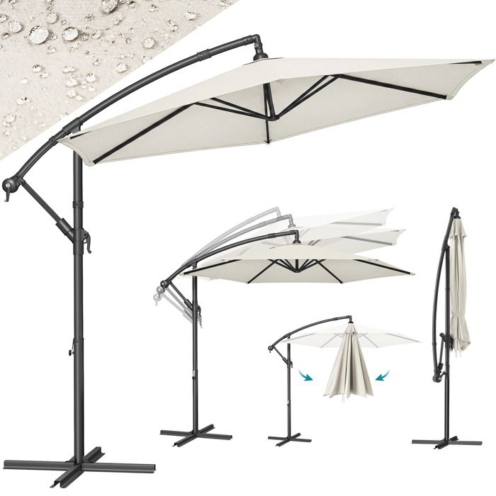 SONGMICS Parasol de Jardin Extérieur Déporté, Ombrelle, avec Base, Protection Solaire, Ø 3 m, UPF 50+, Rouge GPU116M01(Beige/Diamètre : 300 cm/Avec LED)