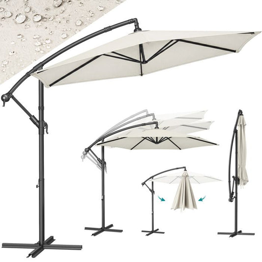 SONGMICS Parasol de Jardin Extérieur Déporté, Ombrelle, avec Base, Protection Solaire, Ø 3 m, UPF 50+, Rouge GPU116M01(Beige/Diamètre : 300 cm/Avec LED)