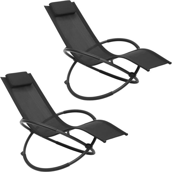 WOLTU Chaise Longue Pliable Lot de 2, Bain de Soleil pour Jardin, en Tissu Respirant, Charge maximale 160 kg, Noir(Noir/A l'unité)