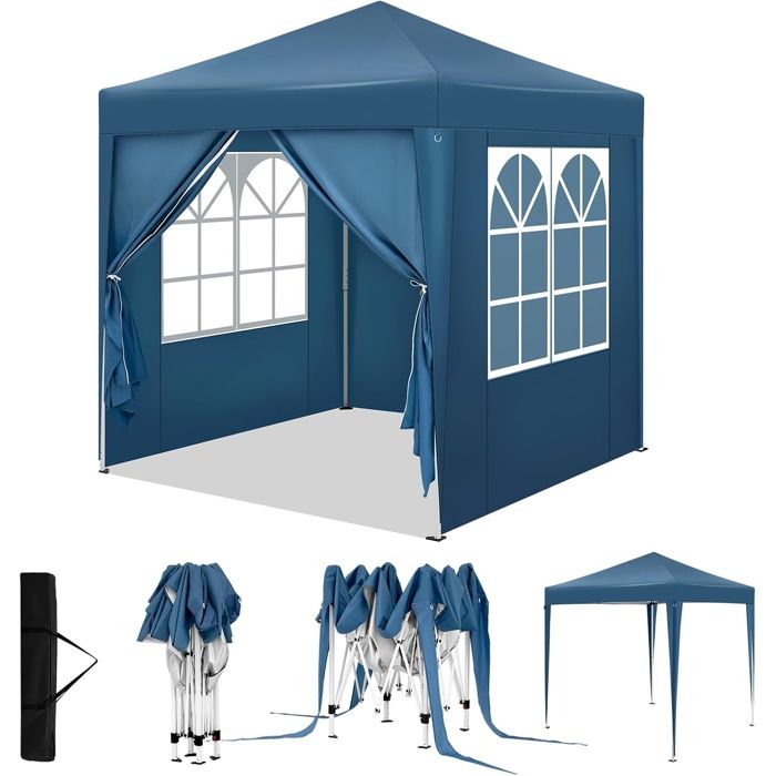WOLTU Tonnelle 2x2m, Pergola Pliante, Barnum avec 4 Parois Latérales, Hauteur Réglable, Gazebo Imperméable, Anti-UV, Bleu(Anthracite)