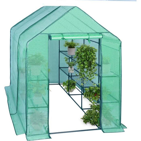 WOLTU Serre de Balcon-Jardin-Terrasse en PE, Serre à tomate avec porte, Serre pour légumes, Cadre en acier, 143x215x195 cm, Vert(Blanc)