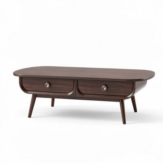 Table basse en bois foncé avec deux tiroirs dimensions 120 x 60 x 40cm