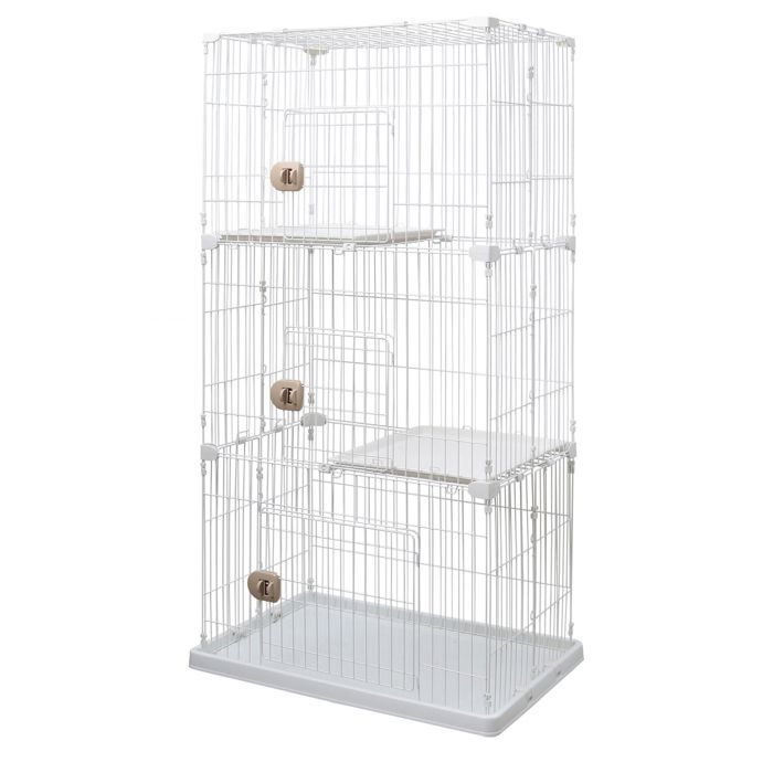 Iris Ohyama, Pet Cage / Cage de jeu , 3 entrées, , 2 Plateaux, pour chats, PEC-903, Blanc(3 étages - H173 cm)