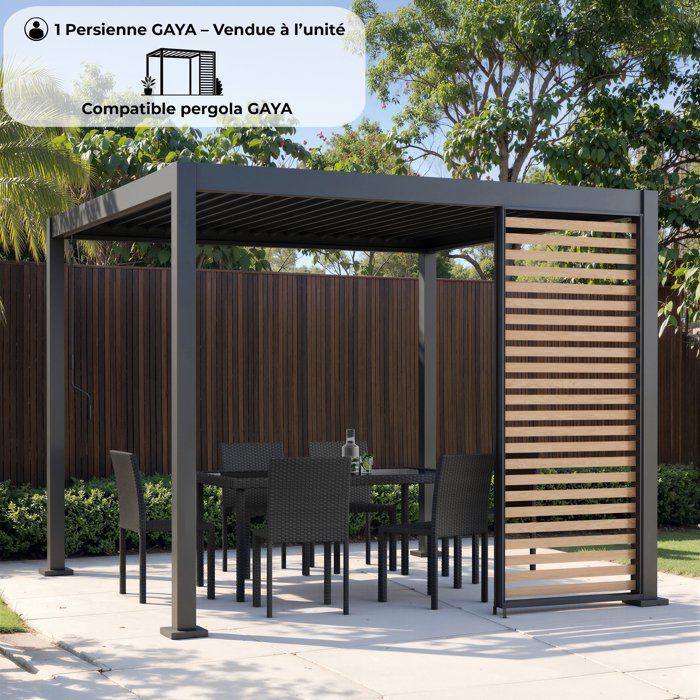 Persienne aluminium pour pergola - GAYA - Compatible PERGOLAGAYA - Gris et naturel - 229 x 93 cm(Pergola anthracite)