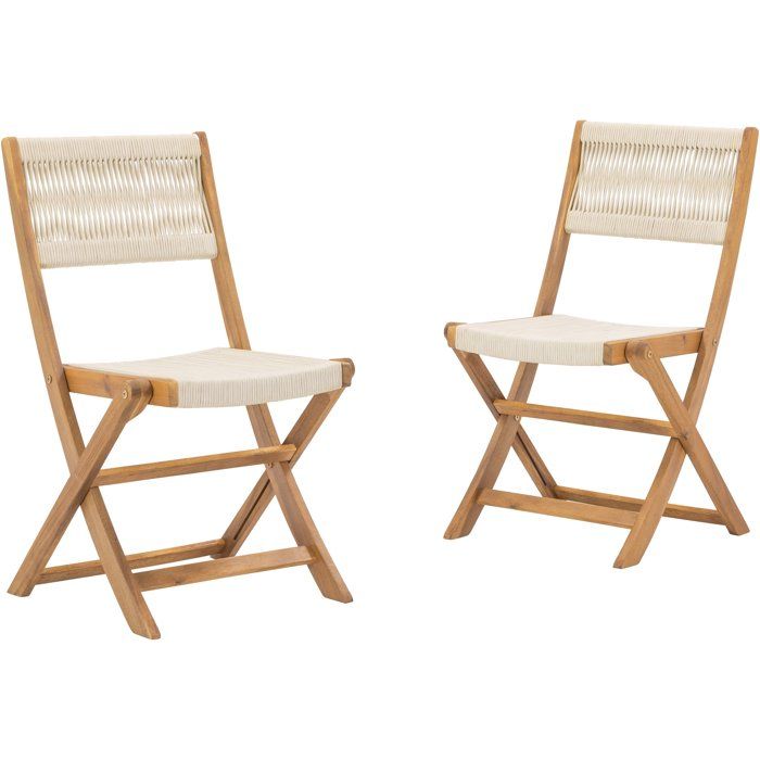 Lot de 2 chaises de jardin pliantes - AWANA - Bois d’acacia FSC - Cordage tressé - 52 x 48 x 85 cm(Lot de 2 chaises bois et corde)