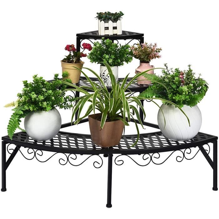COSTWAY Présentoir pour Plantes 3 Niveaux en Métal avec Forme en Secteur et Pieds Antidérapants 59 x 59 x 61 cm Charge Max 45KG(59 x 59 x 61 CM)