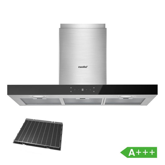 Hotte Aspirante Tactile 90cm Comfee - Classe A+++ - 650 m³/h - 4 Vitesse - Filtre à Charbon - LED Affichage - En Inox Noir(Hotte/Classe A+++)