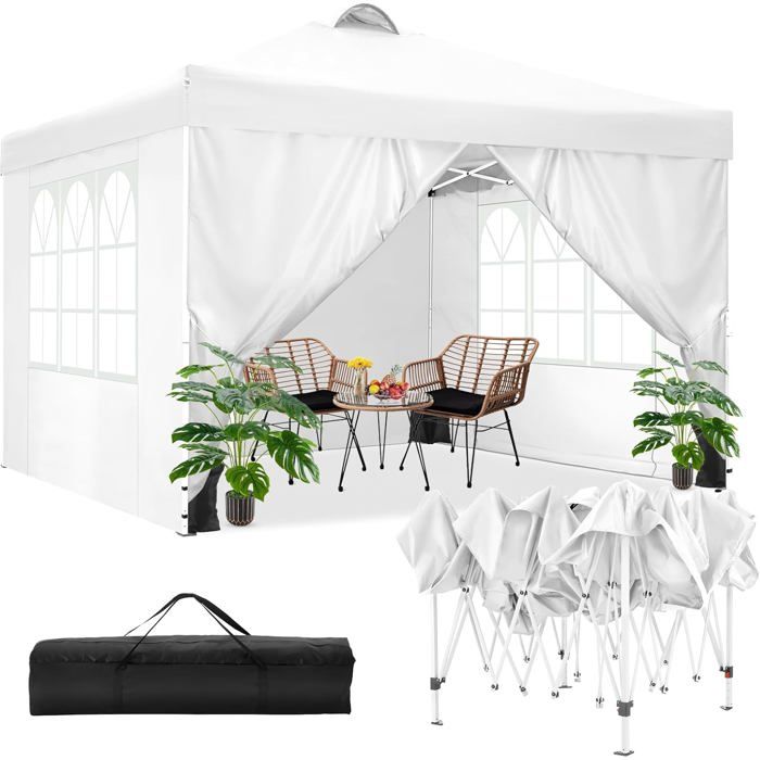 Tonnelle Pliante 3x3 Tonnelle de Jardin Barnum Imperméable avec 4 Parois pour Reception - Blanc(Blanc)