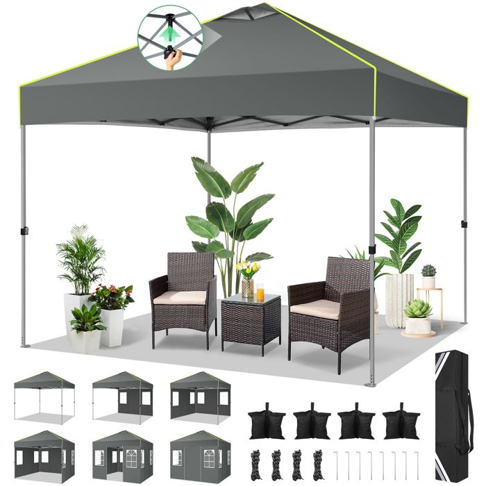 Tonnelle Pliante 3x3 Tonnelle De Jardin Exterieur ImperméAble Tente De Reception Avec 4 Panneaux LatéRaux,Uv 50+,Gris(Blanc/3 x 3 m (Avec Ventilation))