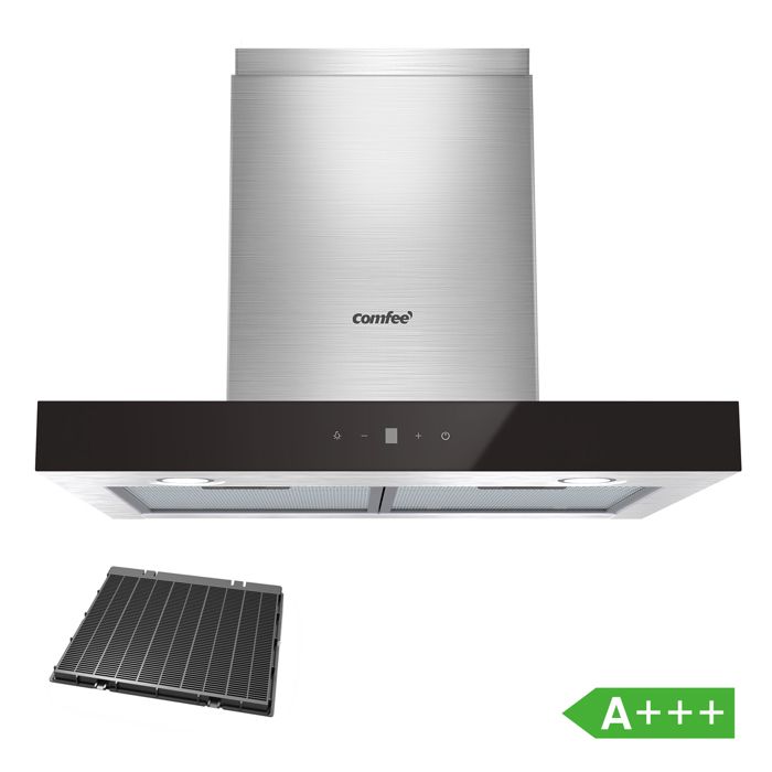 Hotte Aspirante Tactile 60cm Comfee - 650 m³/h - Classe A+++ - 4 Vitesse - Filtre à Charbon - Lampes LED Affichage- En Inox Noir(Hotte II/Classe A+++)