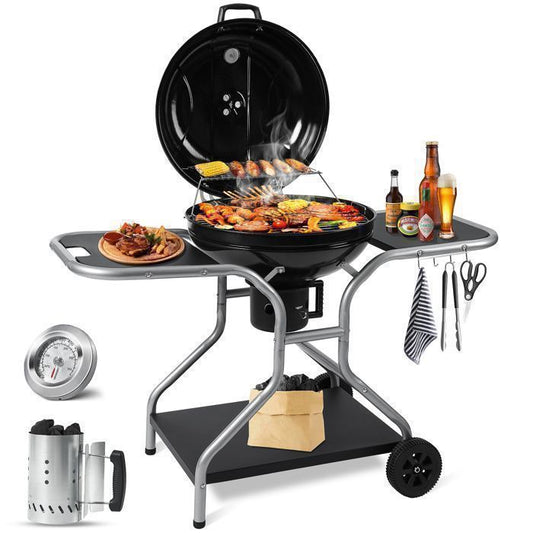 KOTEZU Barbecue Charbon 54 cm Émaillé avec Couvercle et Thermomètre(Barbecue rond)