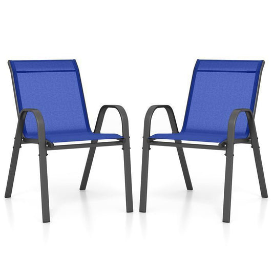 COSTWAY Lot de 2 Chaises de Jardin, Tissu Respirant, Chaises à Manger Empilables avec Accoudoirs, pour Patio Terrasse Porche, Bleu(Bleu/Lot de 1/Style 1)