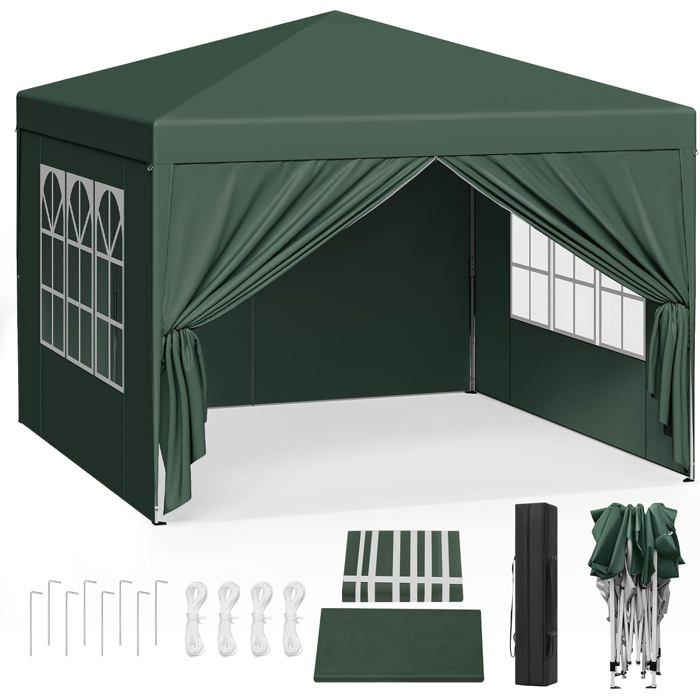 WOLTU Tonnelle de Jardin, Tente Pliante, Auvent Imperméable, Protection du Soleil UV 50+, Hauteur Réglable 3x3m, Vert(Anthracite)