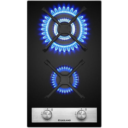 GASLAND GH30BF Plaque de Cuisson Gaz 2 Feux, Plaque gaz Verre trempé, GPL/gaz naturel Noir 30 cm(GH30BF/1 foyer)
