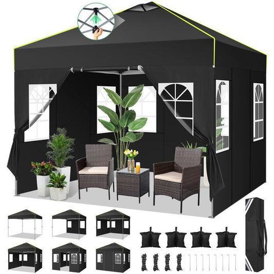 Tonnelle Pliante 3x3 Tonnelle De Jardin Exterieur ImperméAble Tente De Reception Avec 4 Panneaux LatéRaux,Uv 50+,Noir(Blanc/3 x 3 m (Avec Ventilation))