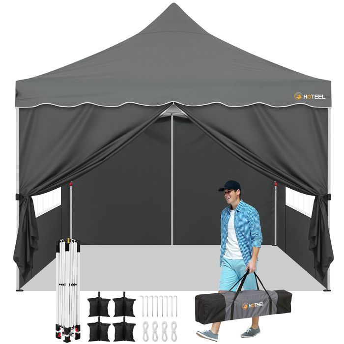 Tonnelle de Jardin 3x3 Exterieur avec 4 Sacs de Sable pour Fête, Festival, Marché,Gris(3 x 3 avec 4 parois/Blanc)