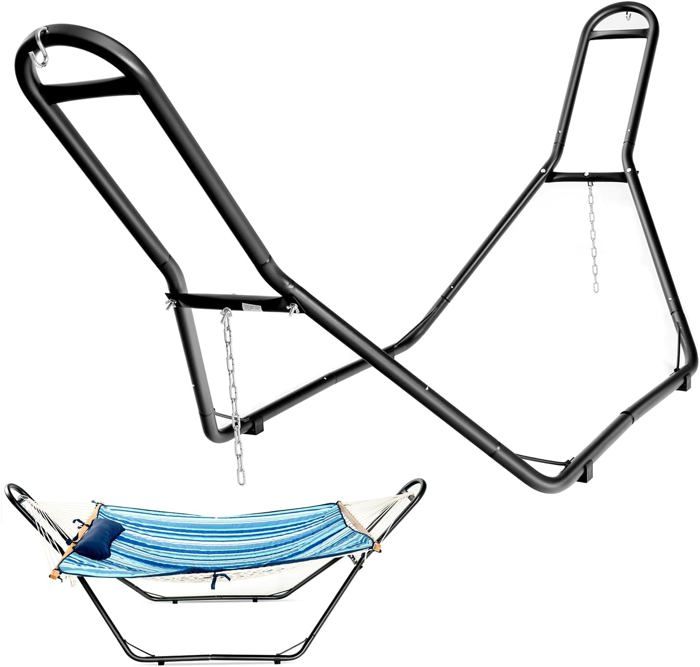 COSTWAY Support Hamac en Métal 280CM Type-H Lit Suspendu Brésilien Capacité 150KG avec 2 Chaînes et 2 Crochets (Hamac Non-inclus)(Support de Hamac/-)