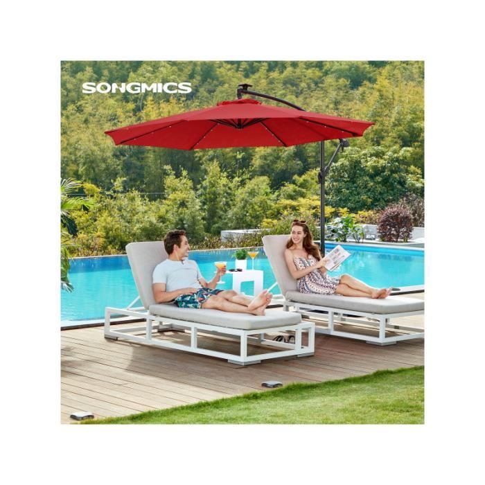 Parasol de Jardin Extérieur Déporté avec LED à Énergie Solaire, Ombrelle Ø 3 m, avec Base, Protection Solaire GPU118R01(Beige/Diamètre : 300 cm/Avec LED)