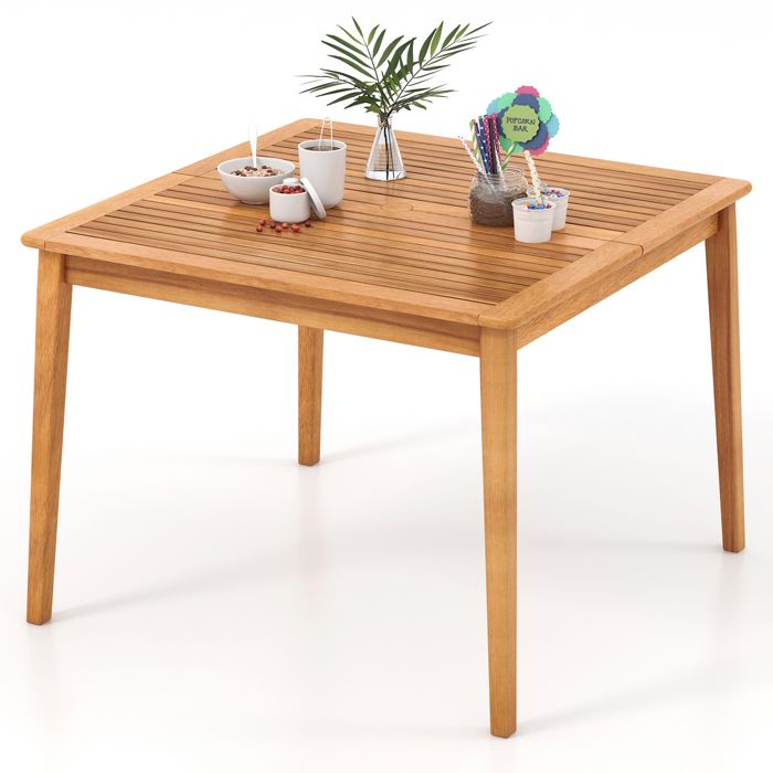 Table de Jardin - GOPLUS - 4 Personnes - Plateau Carré D.100CM avec Trou pour Parasol en Bois d'Acacia Certifié FSC - Charge 80KG(Modèle C/100 x 100 cm)