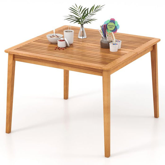 Table de Jardin - GOPLUS - 4 Personnes - Plateau Carré D.100CM avec Trou pour Parasol en Bois d'Acacia Certifié FSC - Charge 80KG(Modèle C/100 x 100 cm)