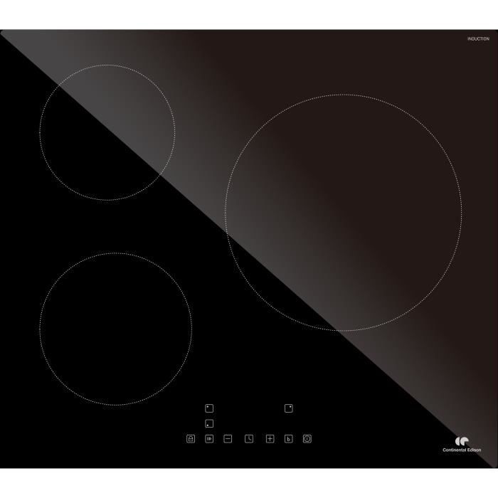 CONTINENTAL EDISON Table induction CETI3B28 3 zones, 6600W - 3 boosters - 3 minuteurs - noir(3 feux)
