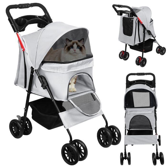 Noir Poussette pliable pour Chien et Chat, Chariot pour animaux avec Pliage Facile à une Main et Panier Supplémentaire, 48x61x96cm(Noir)