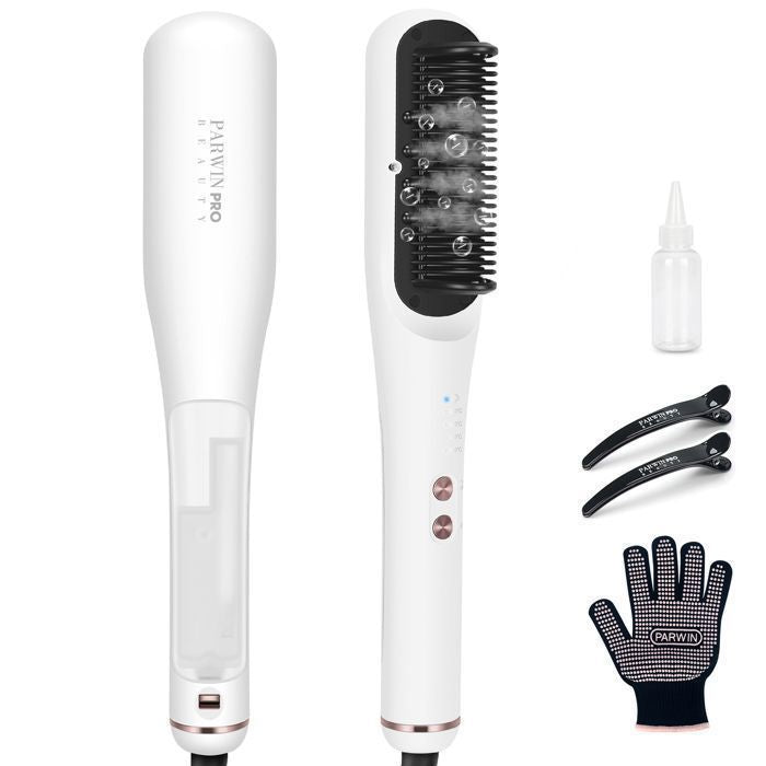 Brosse Lissante à Vapeur Pro, PARWIN PRO BEAUTY, Affichage LED, Ions  Vapeur pour Soin Double, 4 Réglages de Température – Blanc(Blanc)
