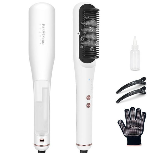 Brosse Lissante à Vapeur Pro, PARWIN PRO BEAUTY, Affichage LED, Ions  Vapeur pour Soin Double, 4 Réglages de Température – Blanc(Blanc)