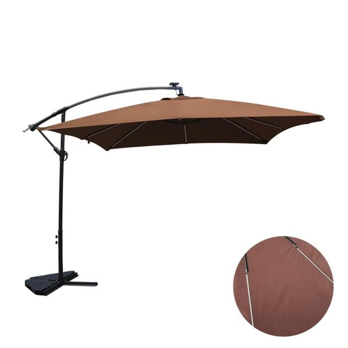 SOLENZARA - Parasol LED carré déporté 3x3 marron en aluminium(Chocolat)