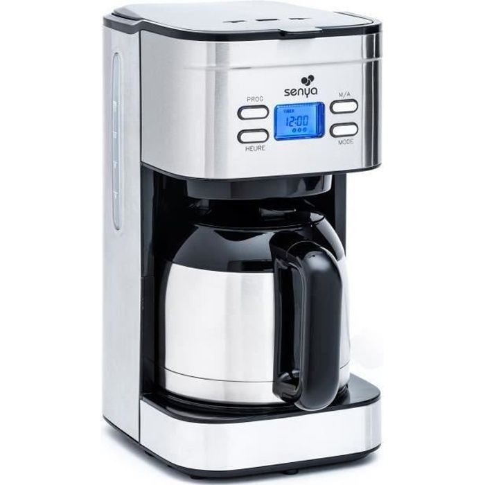 Cafetière électrique programmable SENYA 1,2L - Verseuse isotherme inox - Sélecteur d'arôme(Gris)