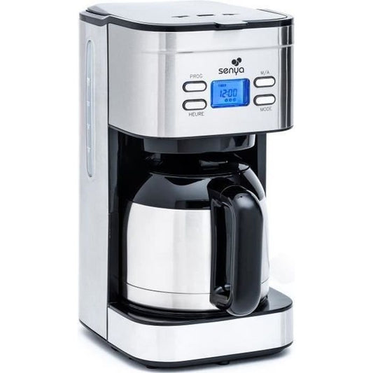 Cafetière électrique programmable SENYA 1,2L - Verseuse isotherme inox - Sélecteur d'arôme(Gris)