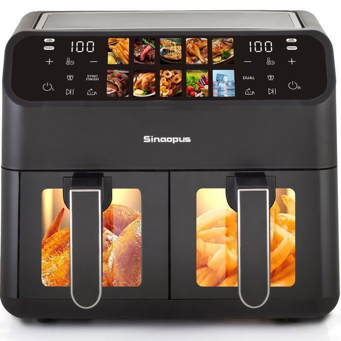 Friteuse sans huile - Memkey - 9 L XXL - ABS+PC noir - Double panier, écran LED, 10 programmes(9L/1800W)