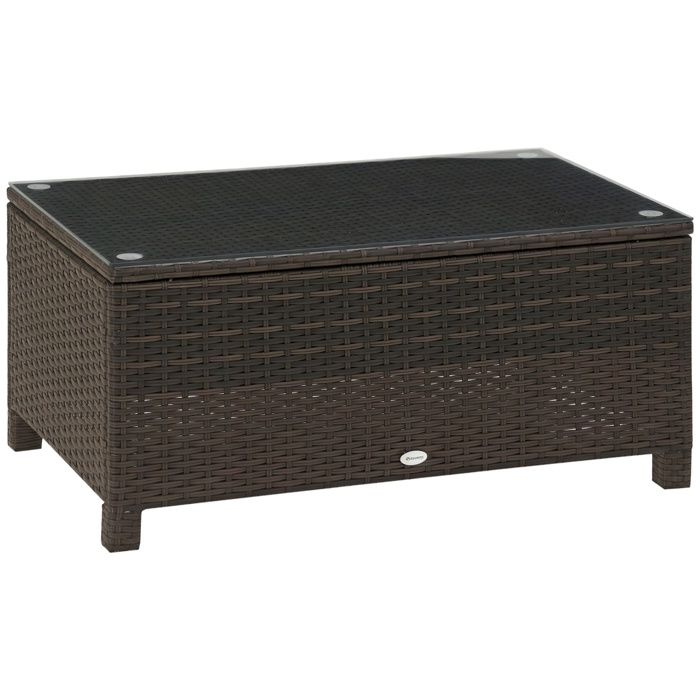 Table basse de jardin - Outsunny - plateau verre trempé 5 mm résine tressée terrasse - résine - 85x50x39cm - marron(Marron)