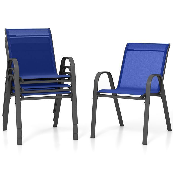 COSTWAY Lot de 4 Chaises de Jardin, Tissu en Textilène, Chaises à Manger Empilables avec Accoudoirs, pour Patio Terrasse, Bleu(Bleu/Lot de 1/Style 1)